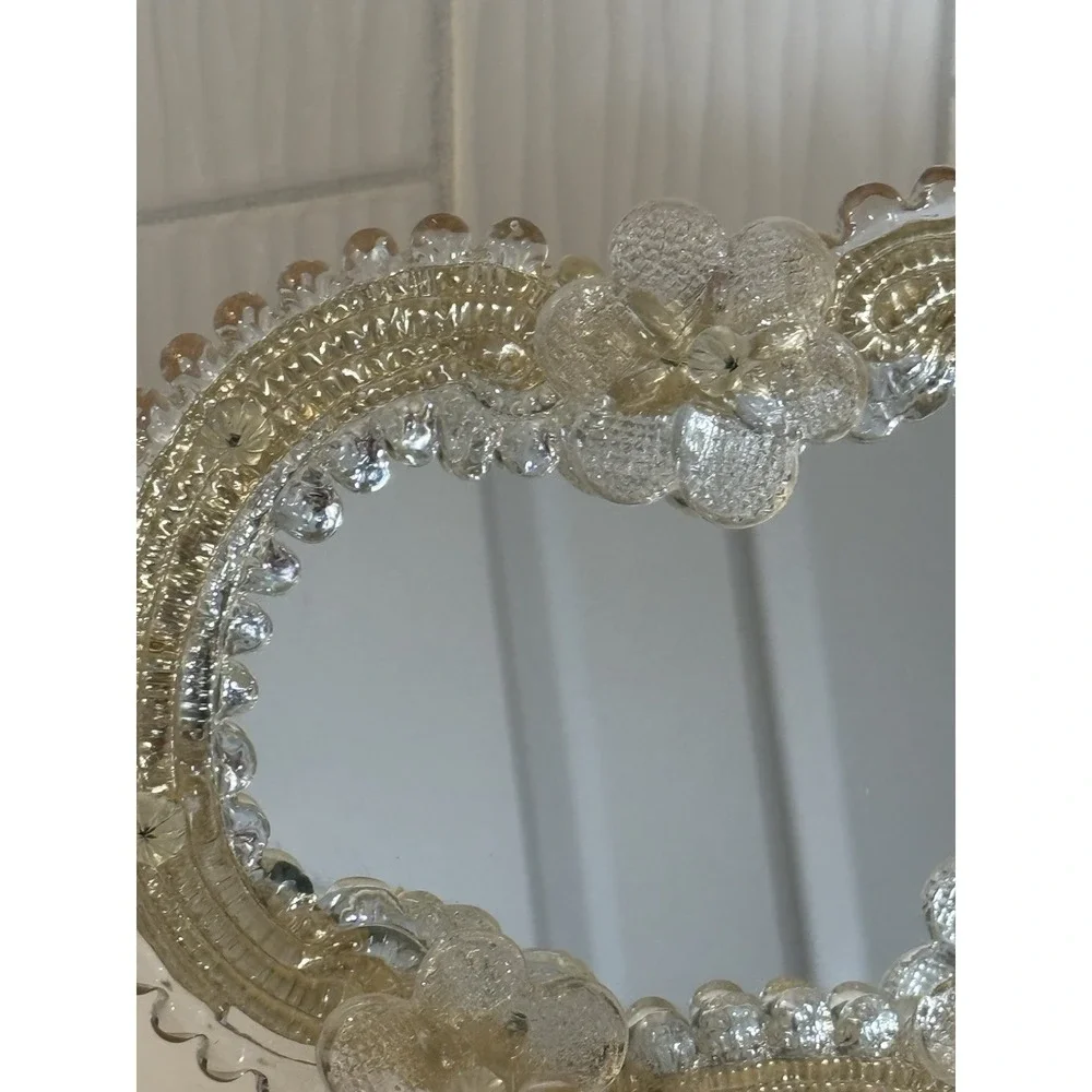 Vintage Venetian Style Murano Art Glass Mirror Tabletop Easel Back Italy 7x8 MCM